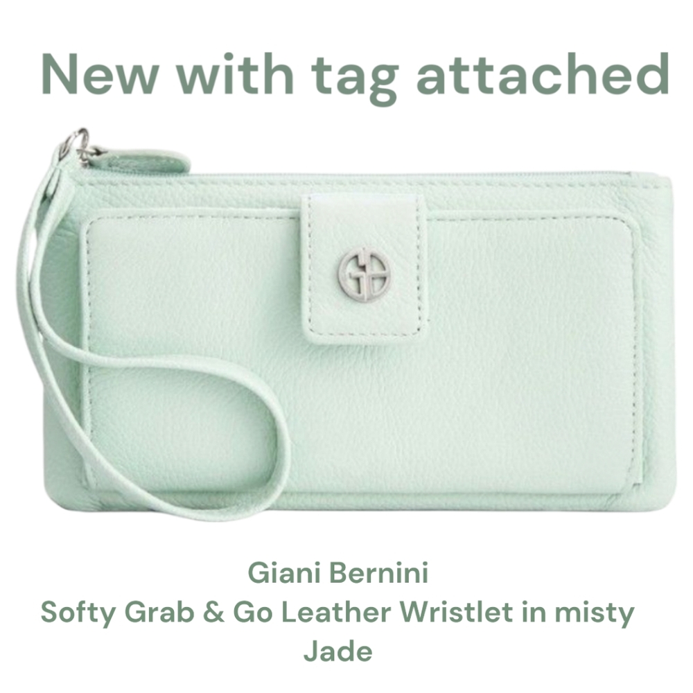 Giani Bernini Softy Grab & Go Leather Wristlet wallet in Misty Jade mint green